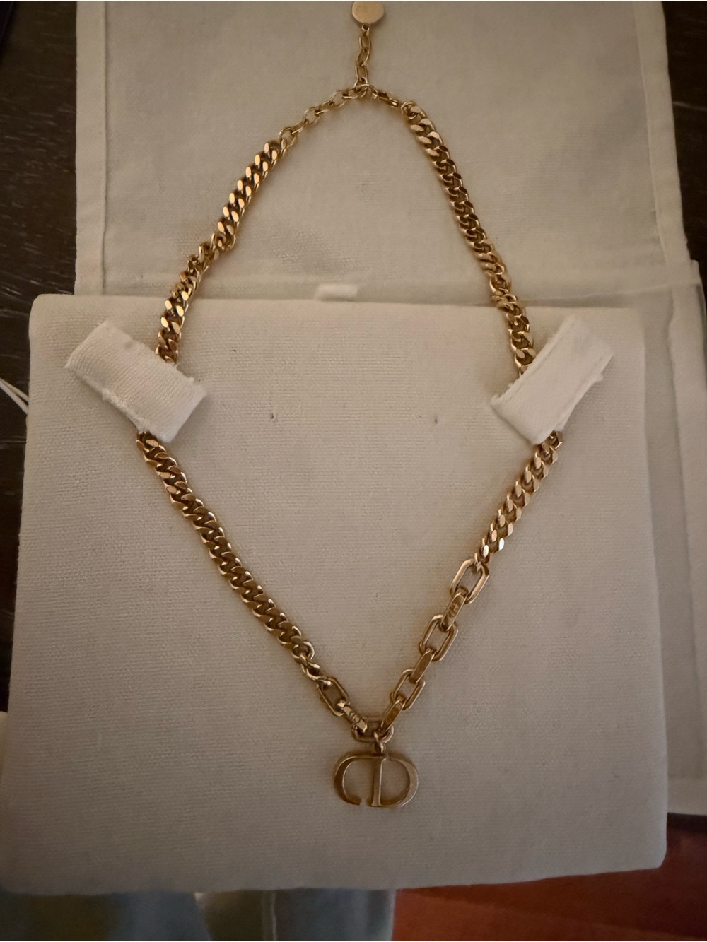 Dior Gold Tone Women's Chain Necklace with Interlocking Pendant